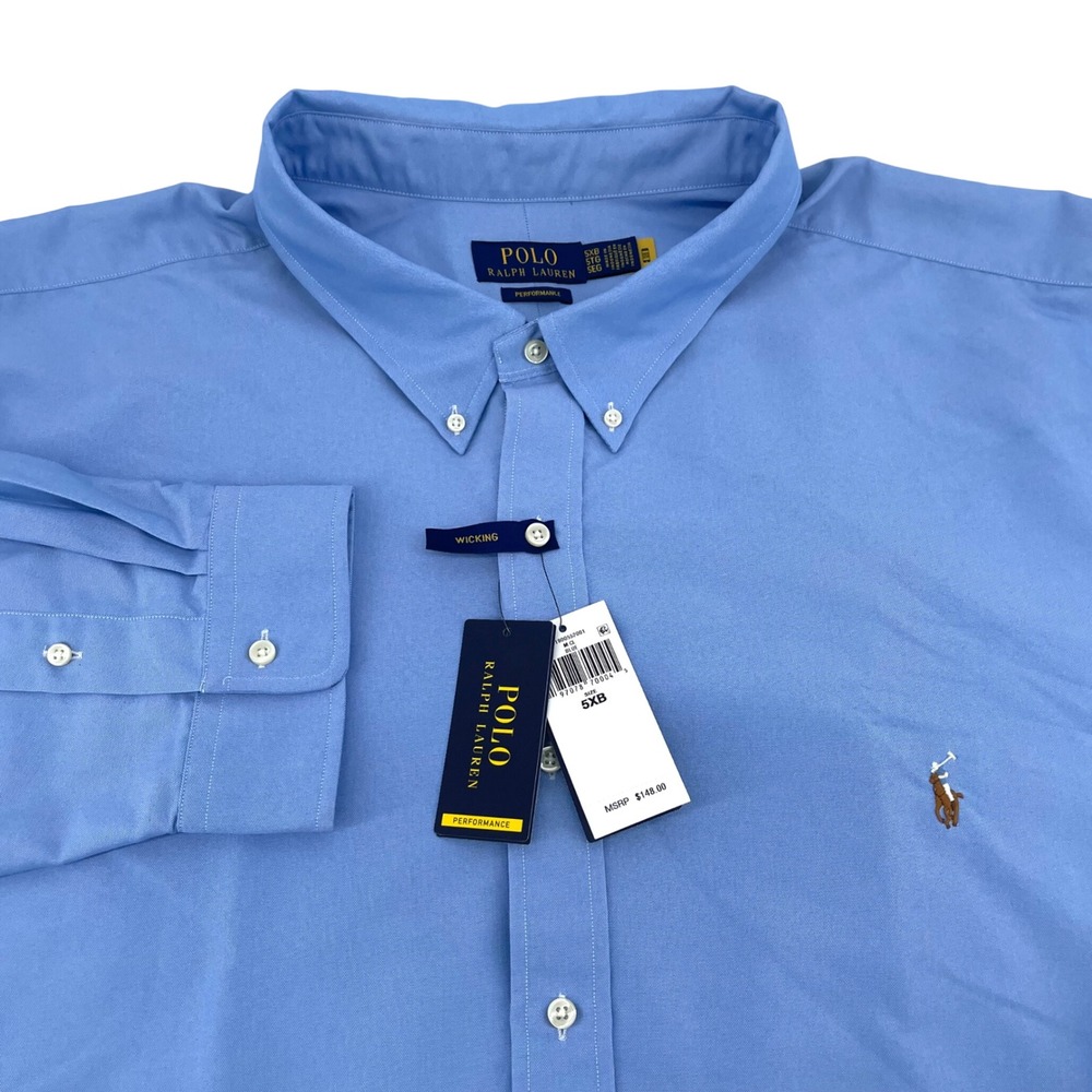 Polo NWT Ralph Lauren Performance Blue Wicking Shirt 5XB CoolMax Long Sleeve